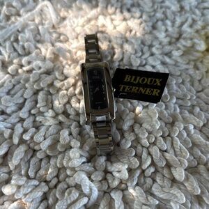 New BIJOUX TERNER  Silver Black Face Stainless Steel Water Resistant Watch